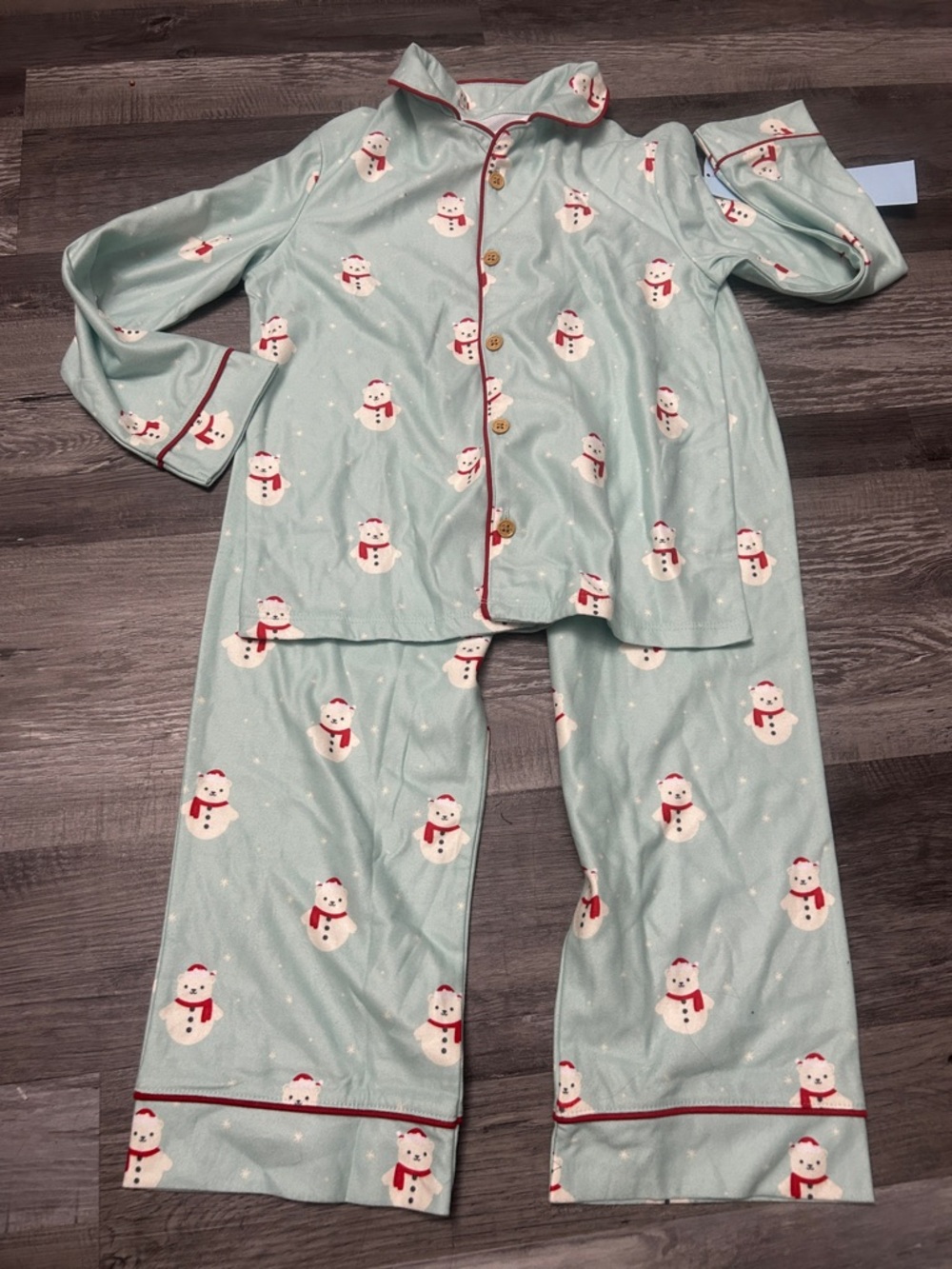 cloud island Mint Snowman Pajama Set with Red Trim